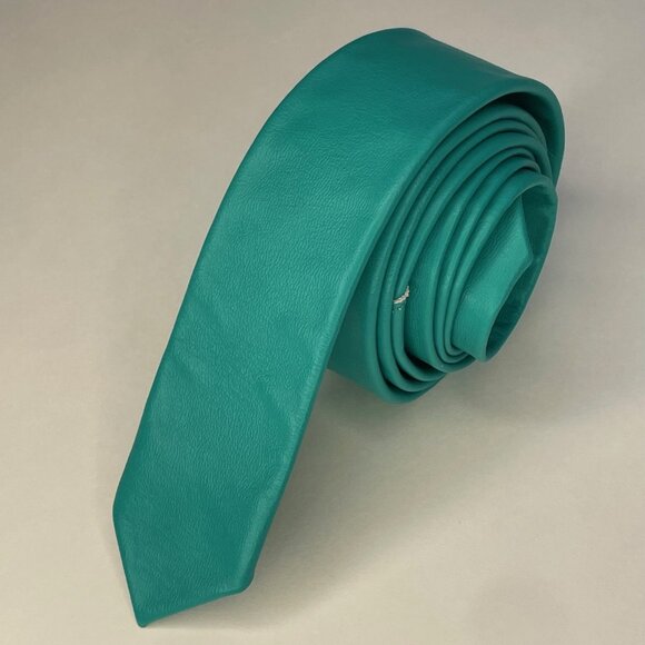 Vintage Unisex Skinny Mint Green Leather Necktie - Picture 6 of 6